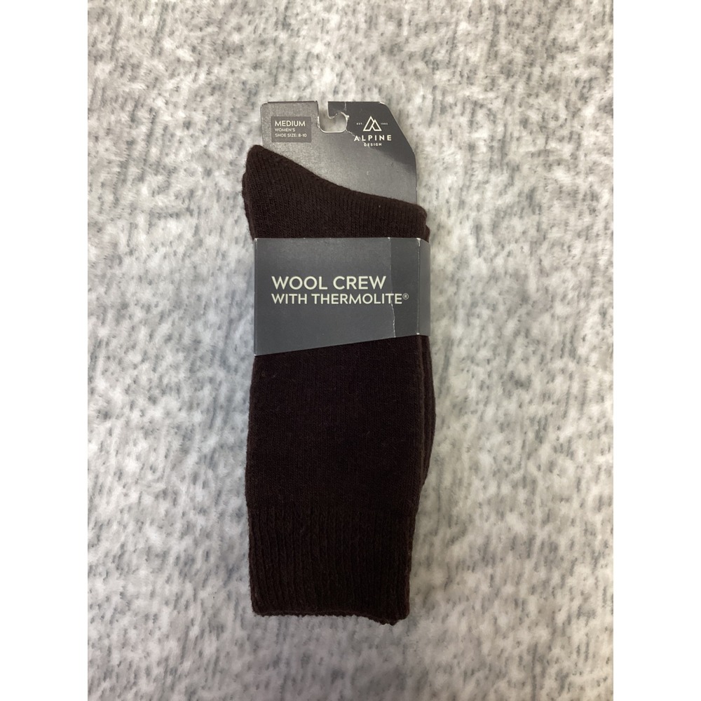 Alpine Design Women Wool Crew Socks Thermolite Brown Medium 8-10 Ribbed Leg